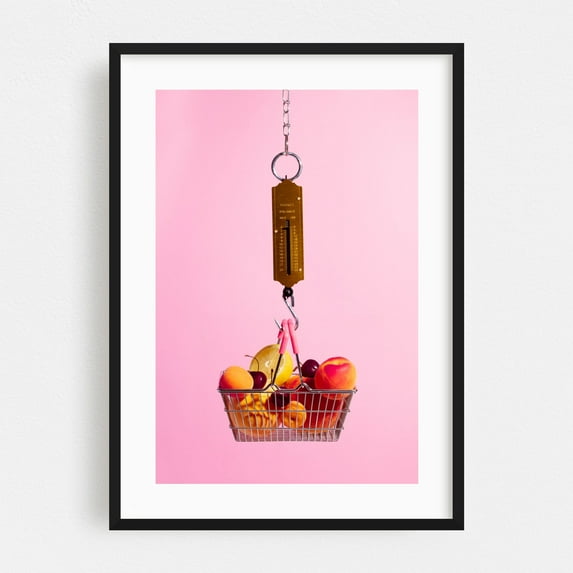 Summer fruits - Photography Fruit Humor Kitchen Decor Pop Art Modern Art Surrealism Pastel Black Framed Wall Art Print 12 x 18 inches