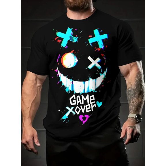 Summer leisure outdoor sports short sleeves, colorful funny smiley face printed T-shirt, suitable for outdoor sports and home leisure