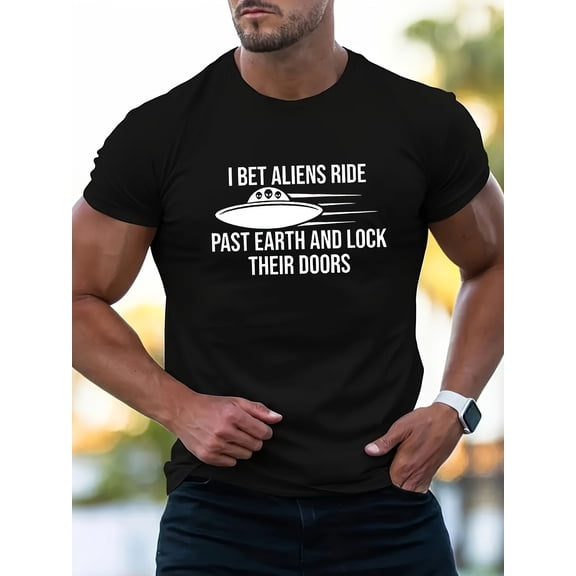 Summer men's high quality thickened 220g boutique cotton round neck T-shirt UFO funny wind top short sleeve T-shirt