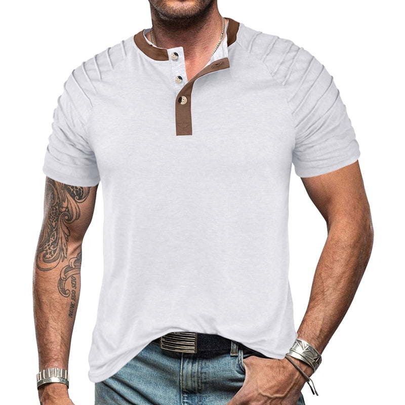 Summer men's short-sleeved shirts men's shirts color block tops ...