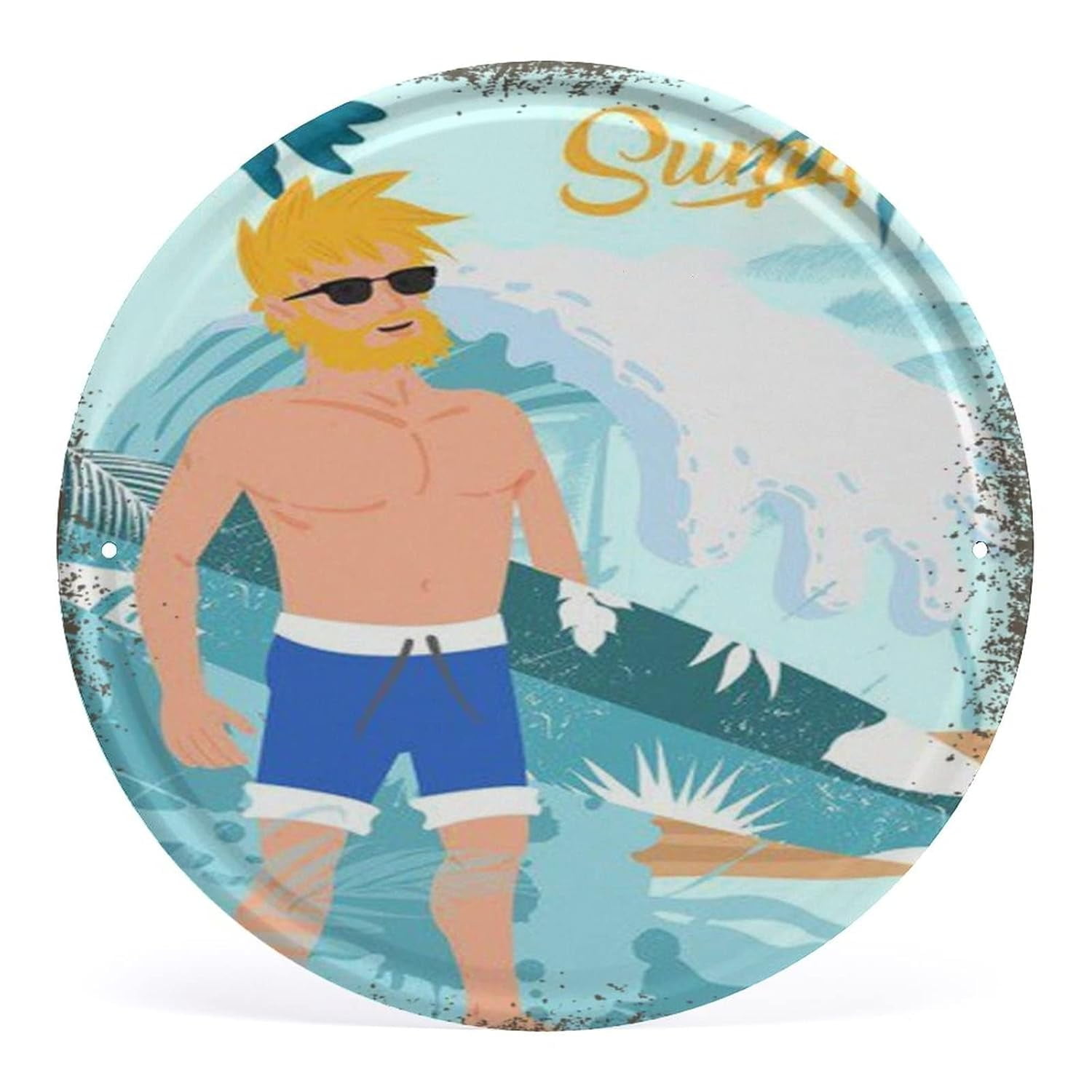 Summer men surfing Round Vintage Metal Tin Signs Animal Decorations ...