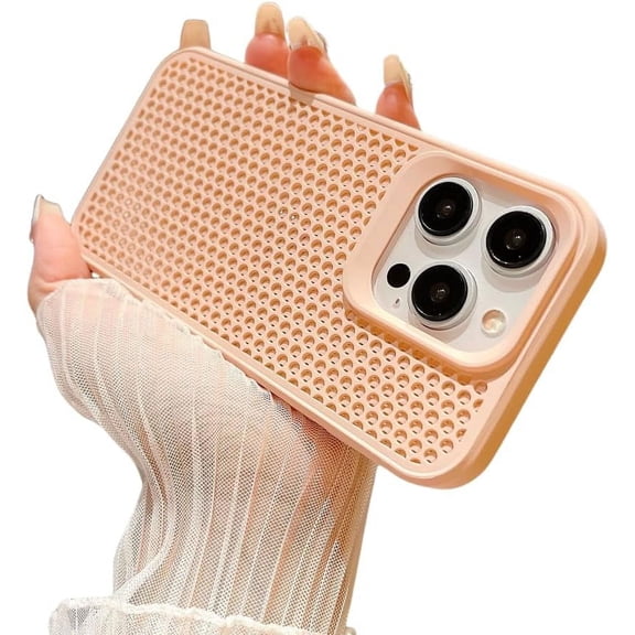 Summer models mesh cooling large hole phone case, multi-color optional, all-inclusive anti-drop, stylish and simple, for iPhone 15 14 13 12 11 Pro Max Plus phone case (Pink,iPhone 15)