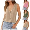 thumbnail image 1 of Summer 50% off Clearance! Kmdttou Women's New Summer Button Casual Solid Color Undershirt Fashion Layering Slim Trendy Cool Tops, 1 of 9