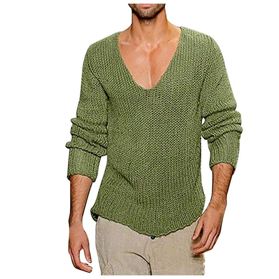 APEXFWDT Men's Cable Knit V Neck Sweater Pullover Soft Casual Long Sleeve Sweaters for Men Solid Color Fall Loose Sweaters Tops