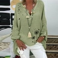 thumbnail image 1 of SHOPESSA Tops for Women Plus Size Hedging V-neck Polka Print Cotton Blouses Linen Long Sleeve T-shirt, 1 of 4