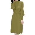 thumbnail image 1 of Summer Savings Clearance Women Solid Color Semi High Neck New Mid To Long Slim Sleeve With Knitted Long Sleeved Dress Inside The Head,Fashionable Casual Dresses for Women 2025, 1 of 8