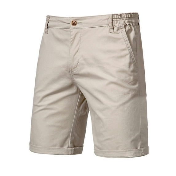 Summer new cotton casual shorts men's straight slim fit five-quarter pants large size solid color men's wear-khaki-32