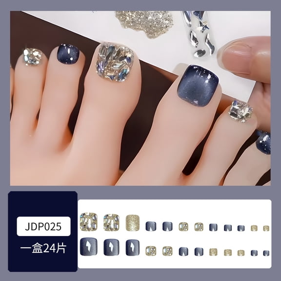 Summer new dark gray diamond toe patch, fashionable temperament cat eye manicure piece, wearable finished toenail