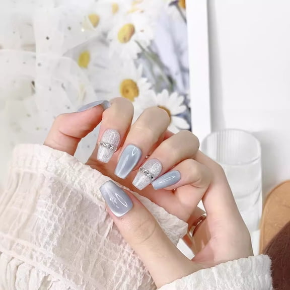 Summer new handmade wear nail ice crystal stone cat's eye nail patch finished product wholesale fake nail removable