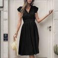 thumbnail image 1 of Summer pleated skirt, simple, stylish, elegant short-sleeved solid color dress, 1 of 5