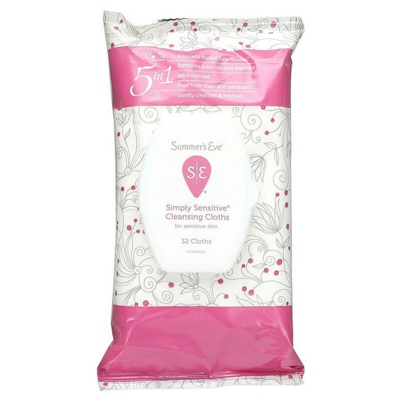 Summer's Eve, 5 in 1 Cleansing Cloths, Simply Sensitive, 32 Cloths Pack of 2