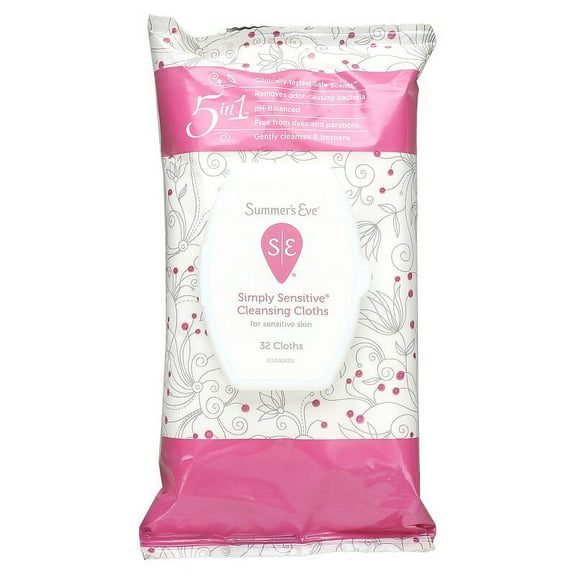 Summer's Eve, 5 in 1 Cleansing Cloths, Simply Sensitive, 32 Cloths Pack of 2