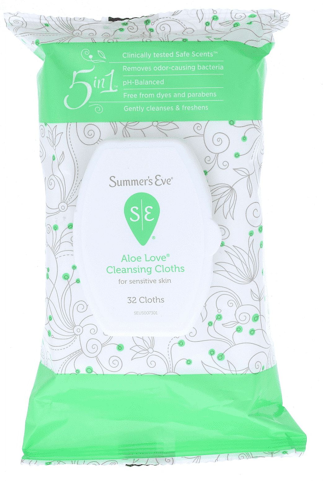 Summer's Eve Aloe Love Cleansing Cloths For Sensitive Skin, 32 count 3.2 oz Pack of 6