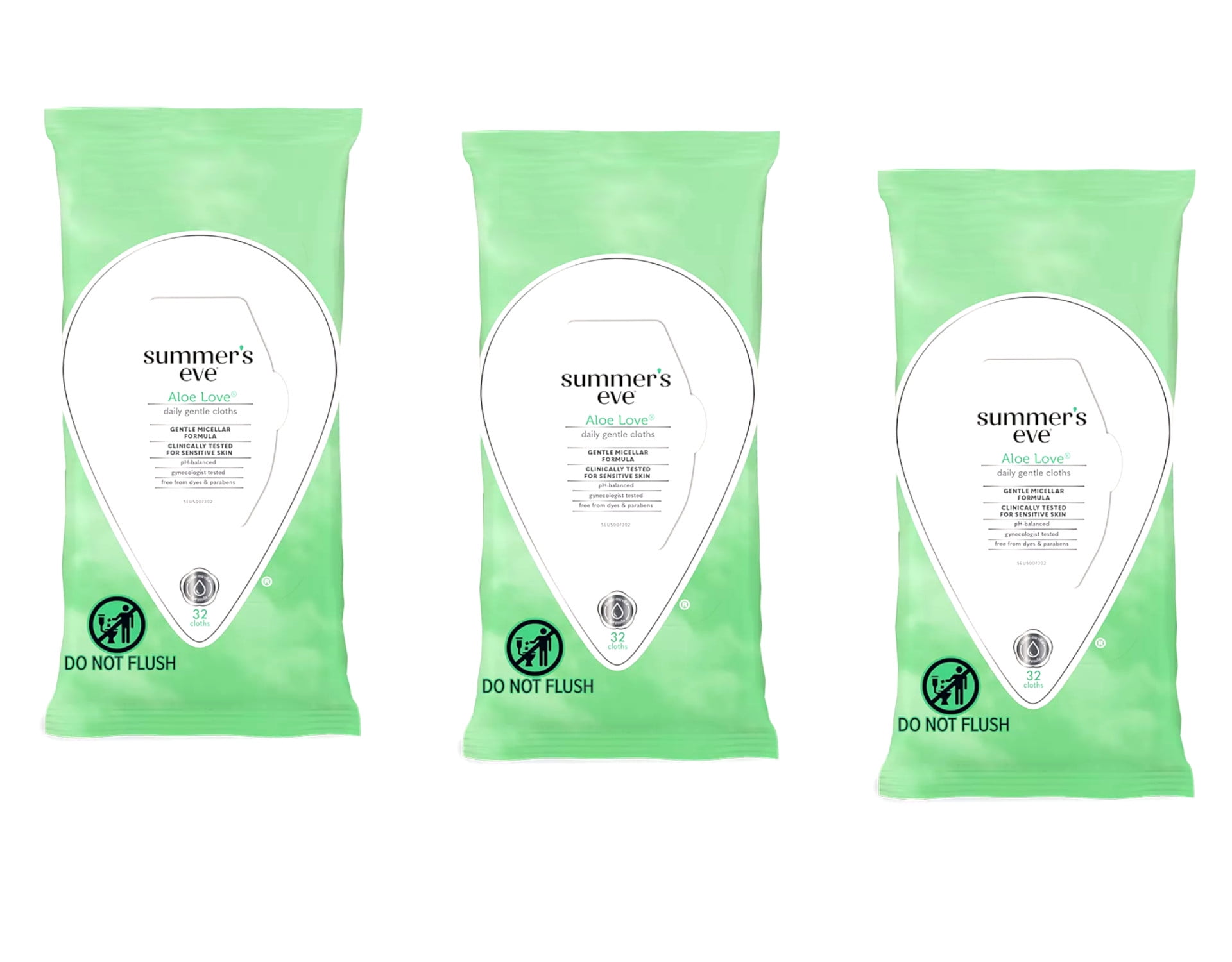 Summer's Eve Aloe Love Cleansing Cloths for Sensitive Skin, 32 Count Pack of 3