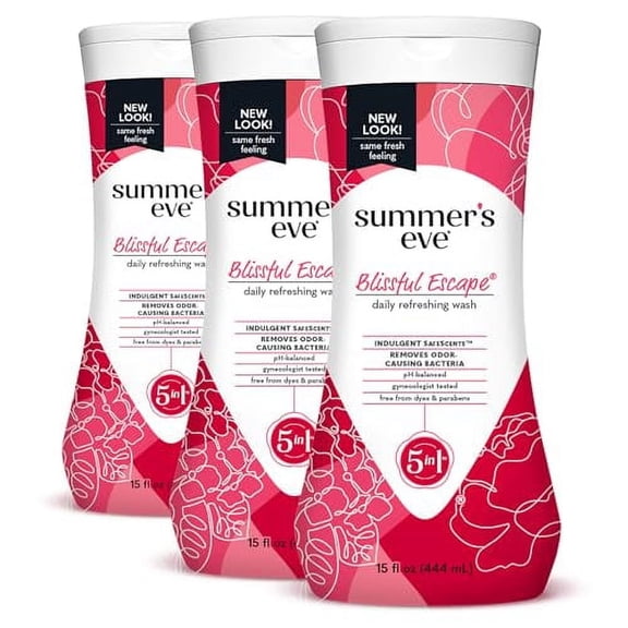 Summer's Eve Blissful Escape Daily Refreshing All Over Feminine Body Wash, Removes Odor, Feminine Wash pH Balanced, 15 Fl Oz (Pack of 3)