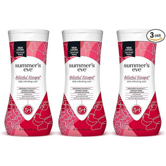 Summer's Eve Blissful Escape Daily Refreshing All Over Feminine Body Wash, Removes Odor, pH balanced, 15 fl oz, 3 Pack