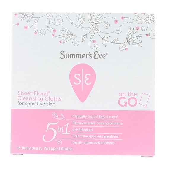 Summer's Eve Cleansing Cloths, Sheer Floral, 16 Ct