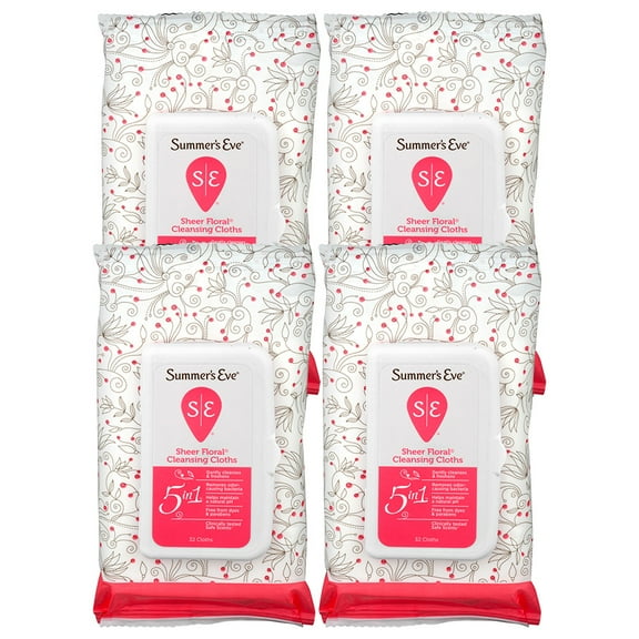 Summer's Eve Cleansing Cloths, Sheer Floral, 32 Count , 4 Pack