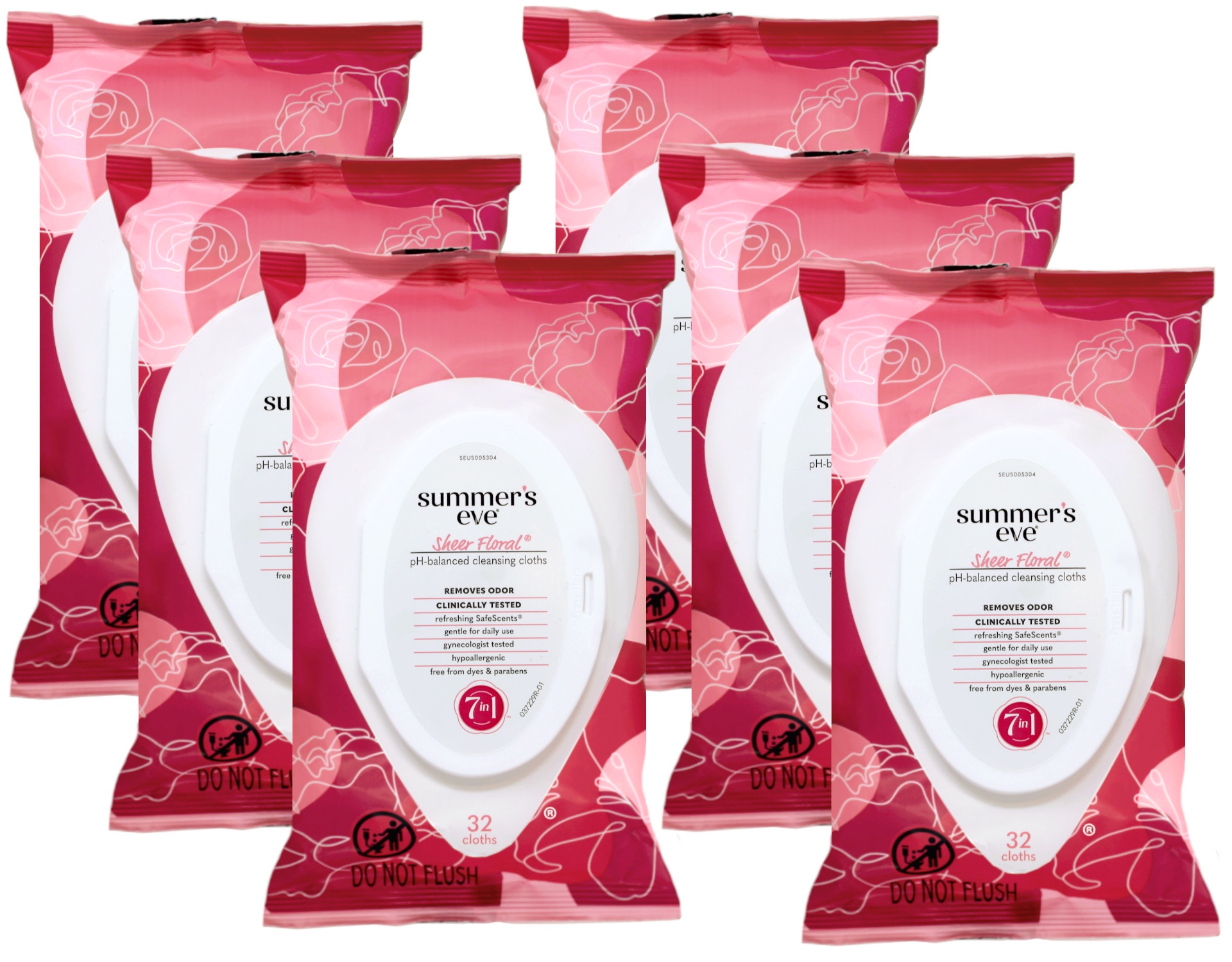 Summer's Eve Cleansing Cloths for Sensitive Skin, Sheer Floral 32 ea Pack of 6