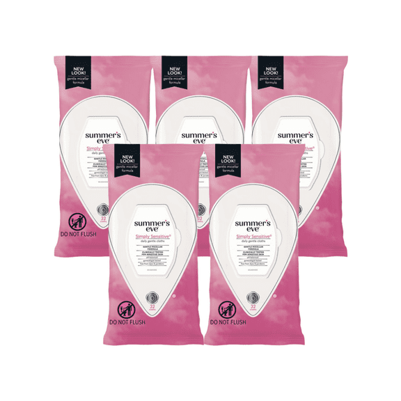 Summer's Eve Cleansing Cloths for Sensitive Skin, Simply Sensitive, 32 OZ (Pack - 5)