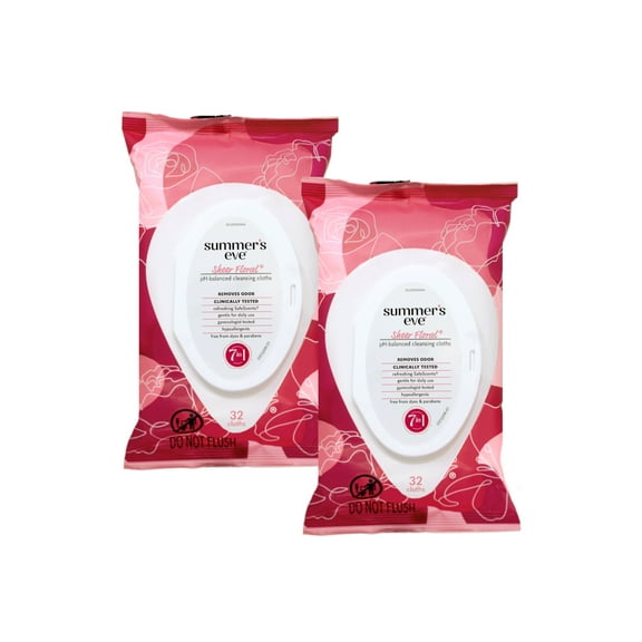 Summer's Eve Feminine Cleansing Cloths, Sensitive Skin, Sheer Floral 32 ea (Pack of 2)