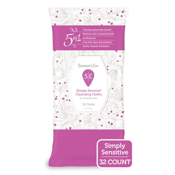 Summer's Eve Feminine Cleansing Wipes, Simply Sensitive, 32 Count - 2 Pack