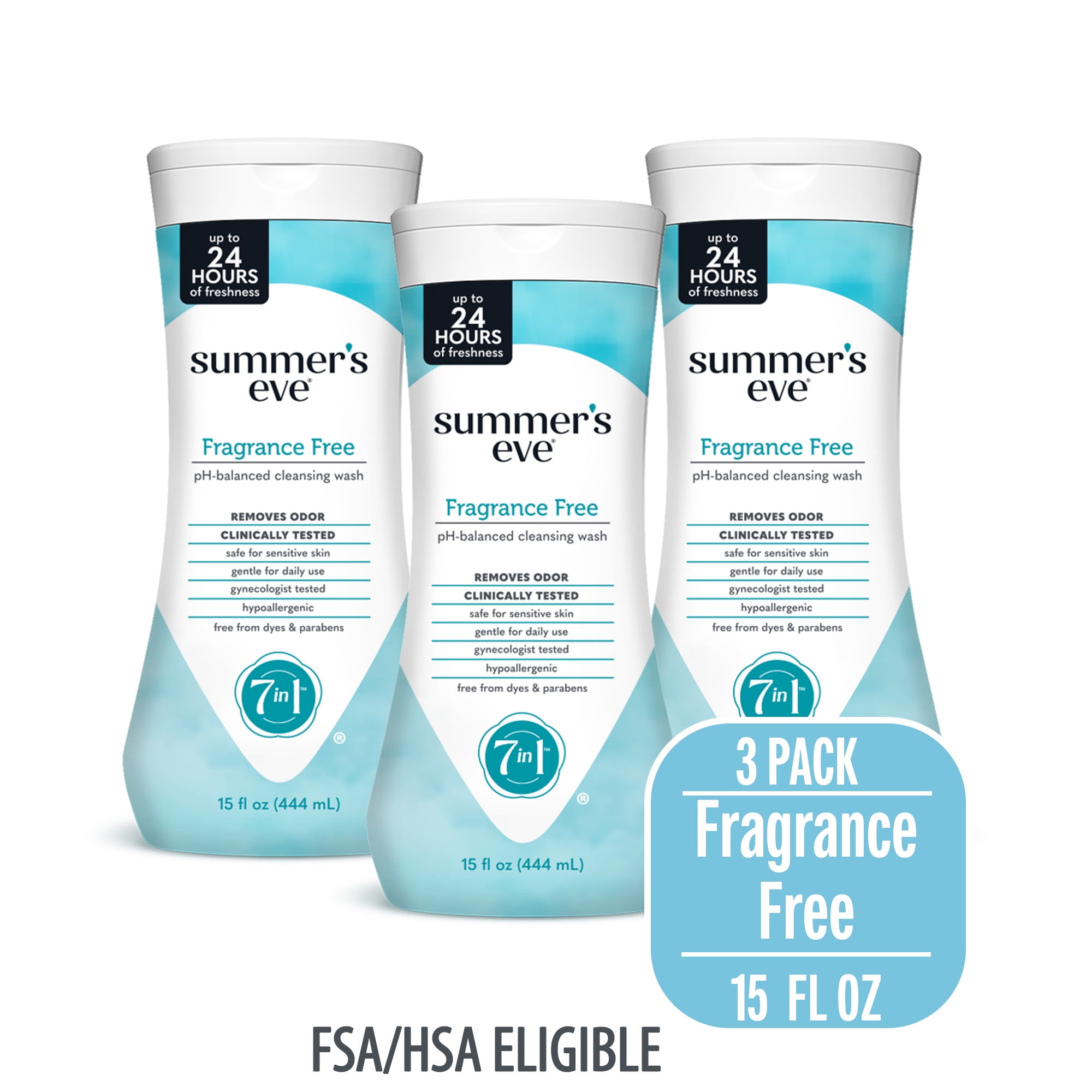 Summers Eve Fragrance Free Daily Feminine Wash, Removes Odor, pH Balanced, 15 fl oz, 3 Pk