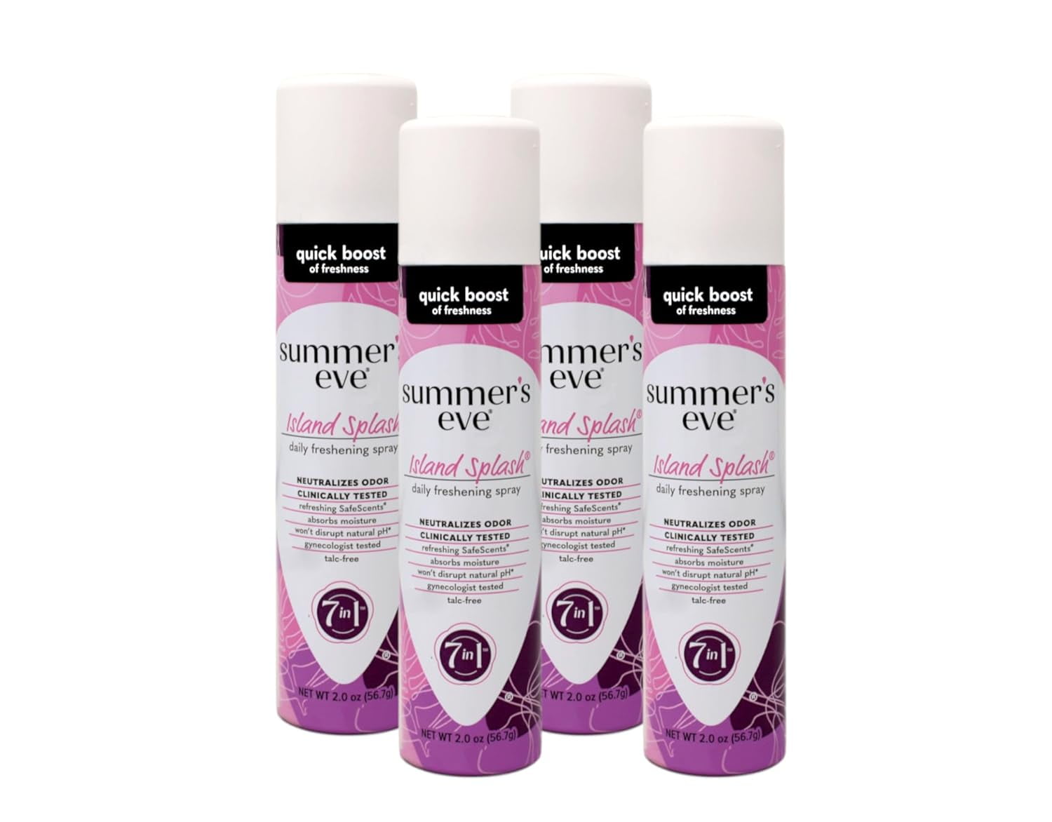 Summer's Eve Island Splash Daily Freshening Spray for Feminine Odor Control, pH-Balanced, 7-in-1 Formula, 2 oz (Pack of 4)
