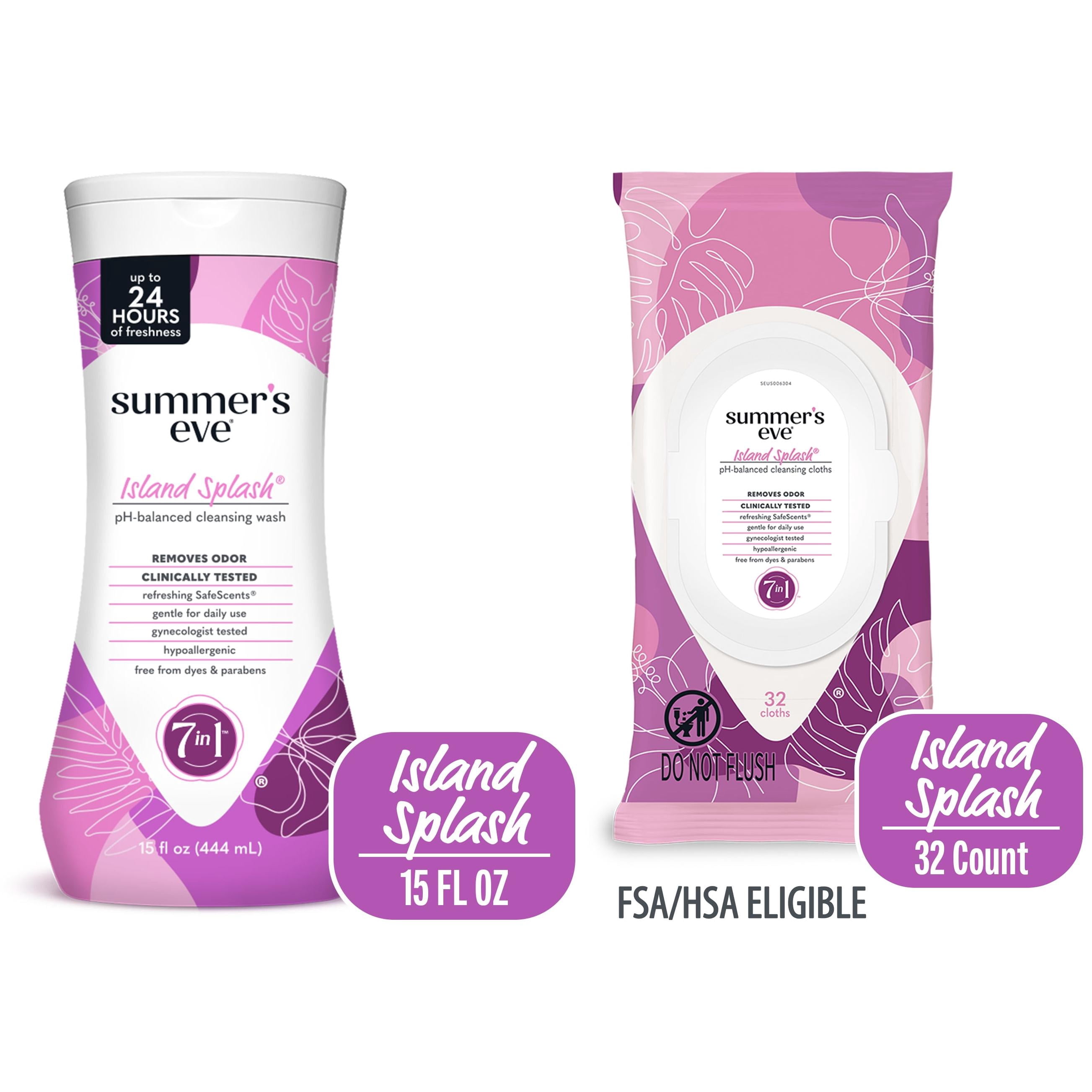 Summer's Eve Island Splash Wash 15oz and Wipe 32ct Bundle