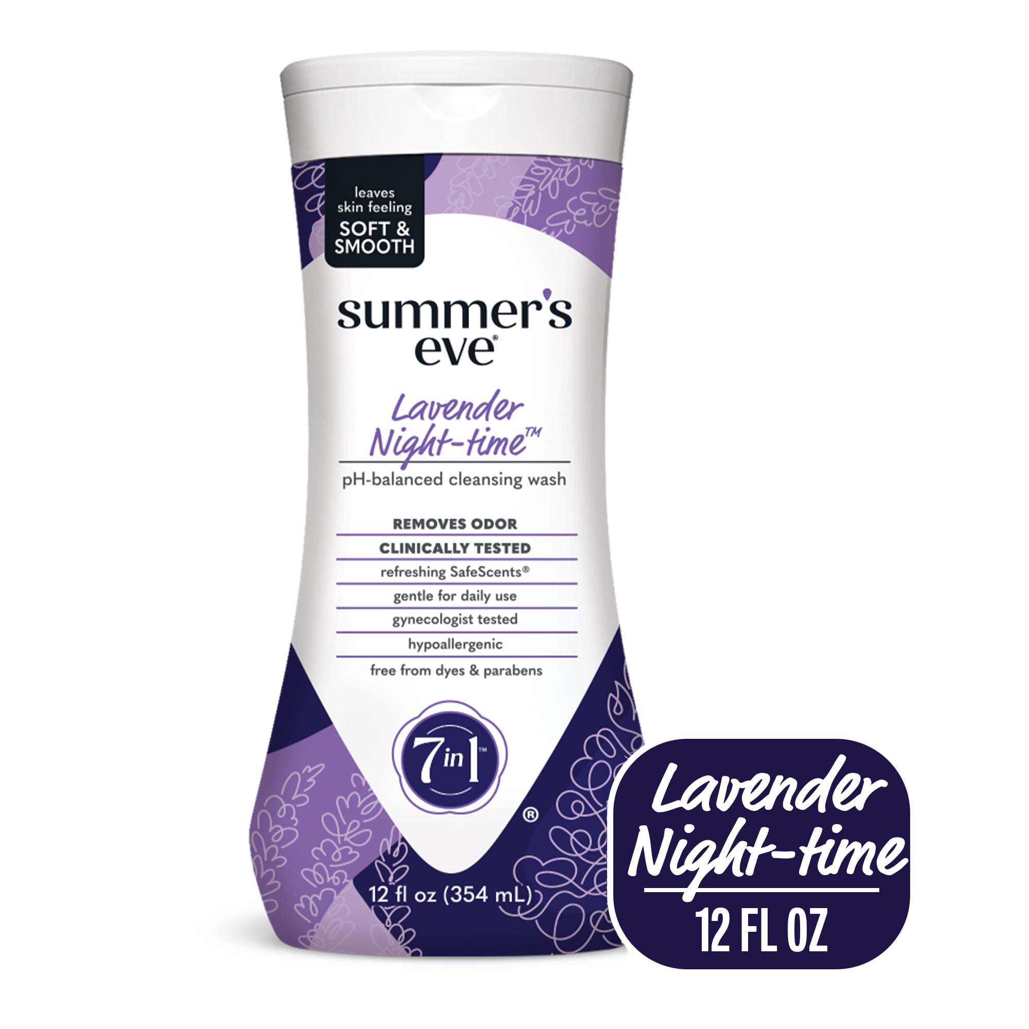 Summer's Eve Lavender Night-time Feminine Wash, Removes Odor, pH Balanced, 12 fl oz