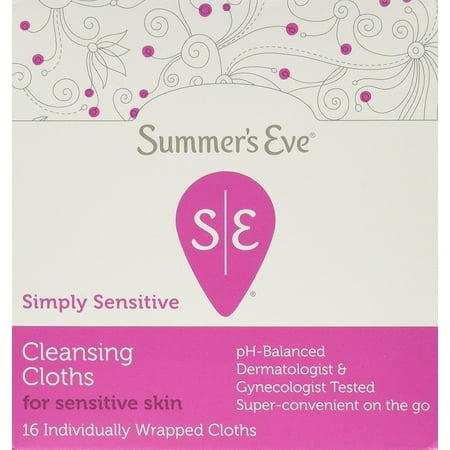 Summer's Eve Sensitive Skin Cleansing Cloths, Sensitive Skin, 16ct, 3-Pack