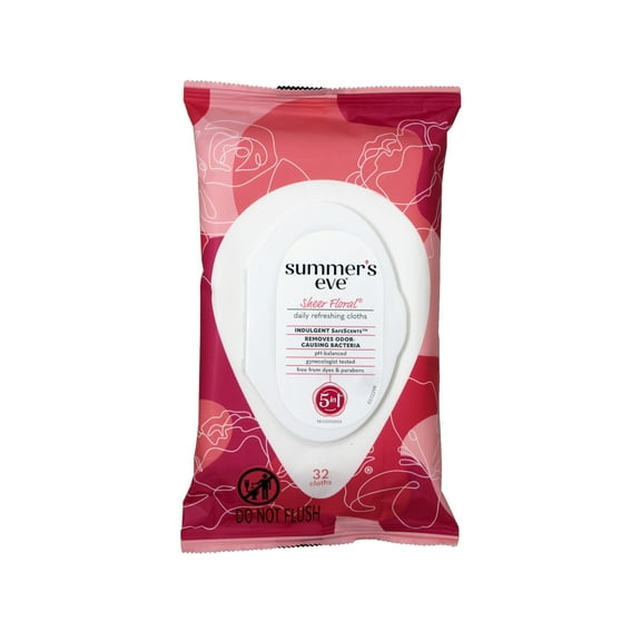 Summer's Eve Sheer Floral Daily Feminine Wipes, Removes Odor, pH Balanced, 32 count