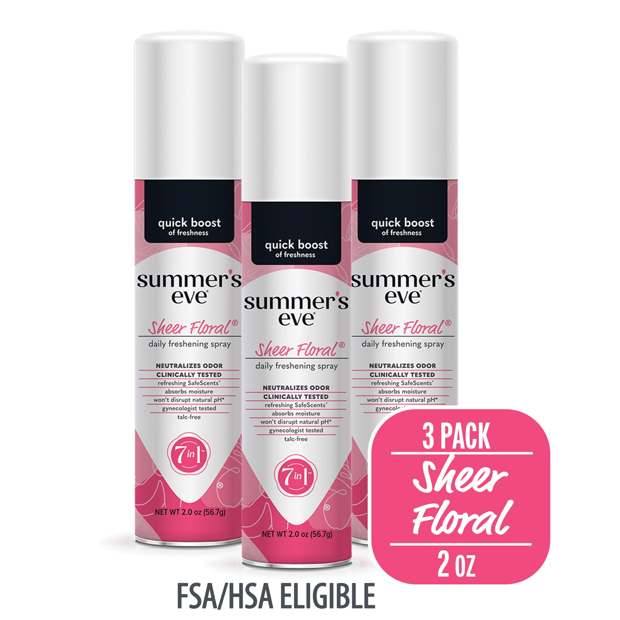 Summer's Eve Sheer Floral Daily Refreshing Feminine Spray, 2 oz, 3 Pack