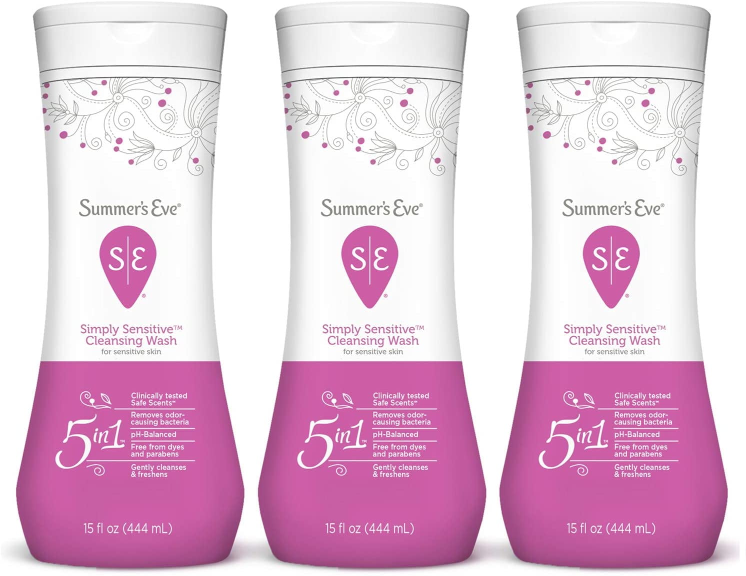Summer's Eve Simply Sensitive Cleansing Wash for Sensitive Skin, 15 oz 3 Pack
