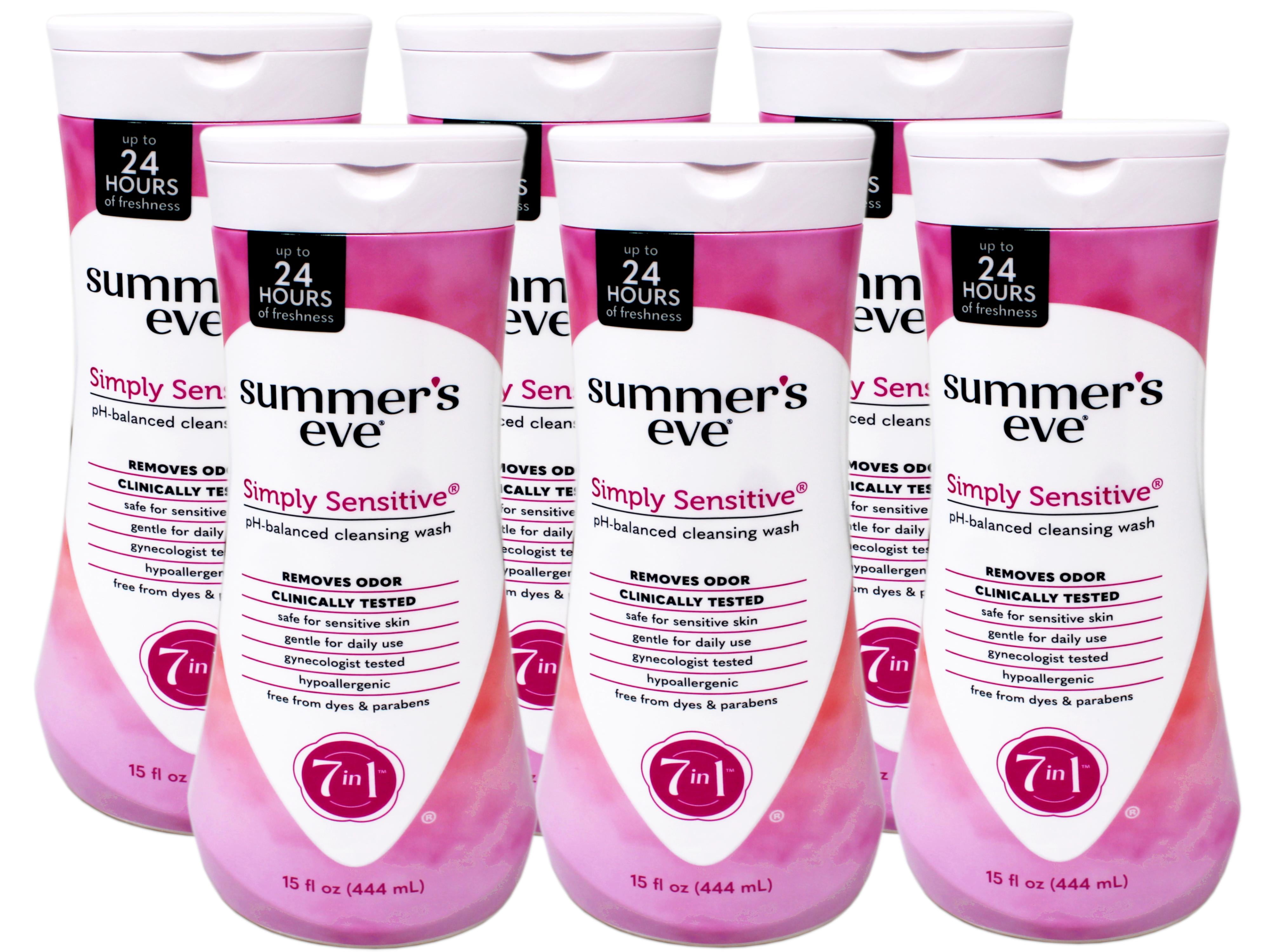 Summerâ€™s Eve Simply Sensitive Daily Feminine Wash, Removes Odor, pH Balanced, 15 fl oz - 6 Pack