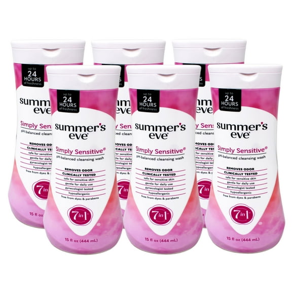 Summers Eve Simply Sensitive Daily Feminine Wash, Removes Odor, pH Balanced, 15 fl oz - 6 Pack