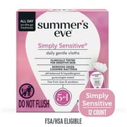 Summer’s Eve Simply Sensitive Daily Feminine Wipes, Removes Odor, pH Balanced, 12 count