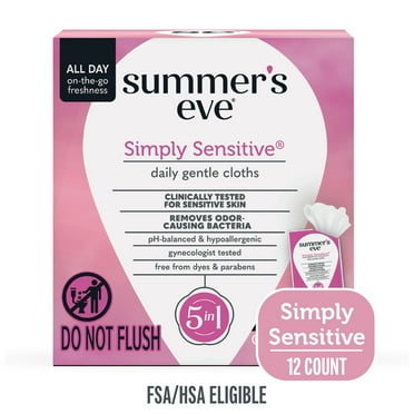 Summer’s Eve Simply Sensitive Daily Feminine Wipes, Removes Odor, pH Balanced, 12 count