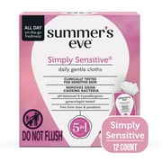 Summer’s Eve Simply Sensitive Daily Feminine Wipes, Removes Odor, pH Balanced, 12 count