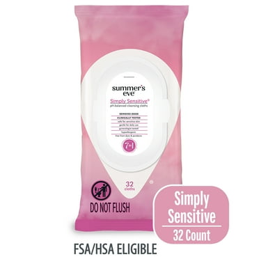 Summer’s Eve Simply Sensitive Daily Feminine Wipes, Removes Odor, pH Balanced, 32 count