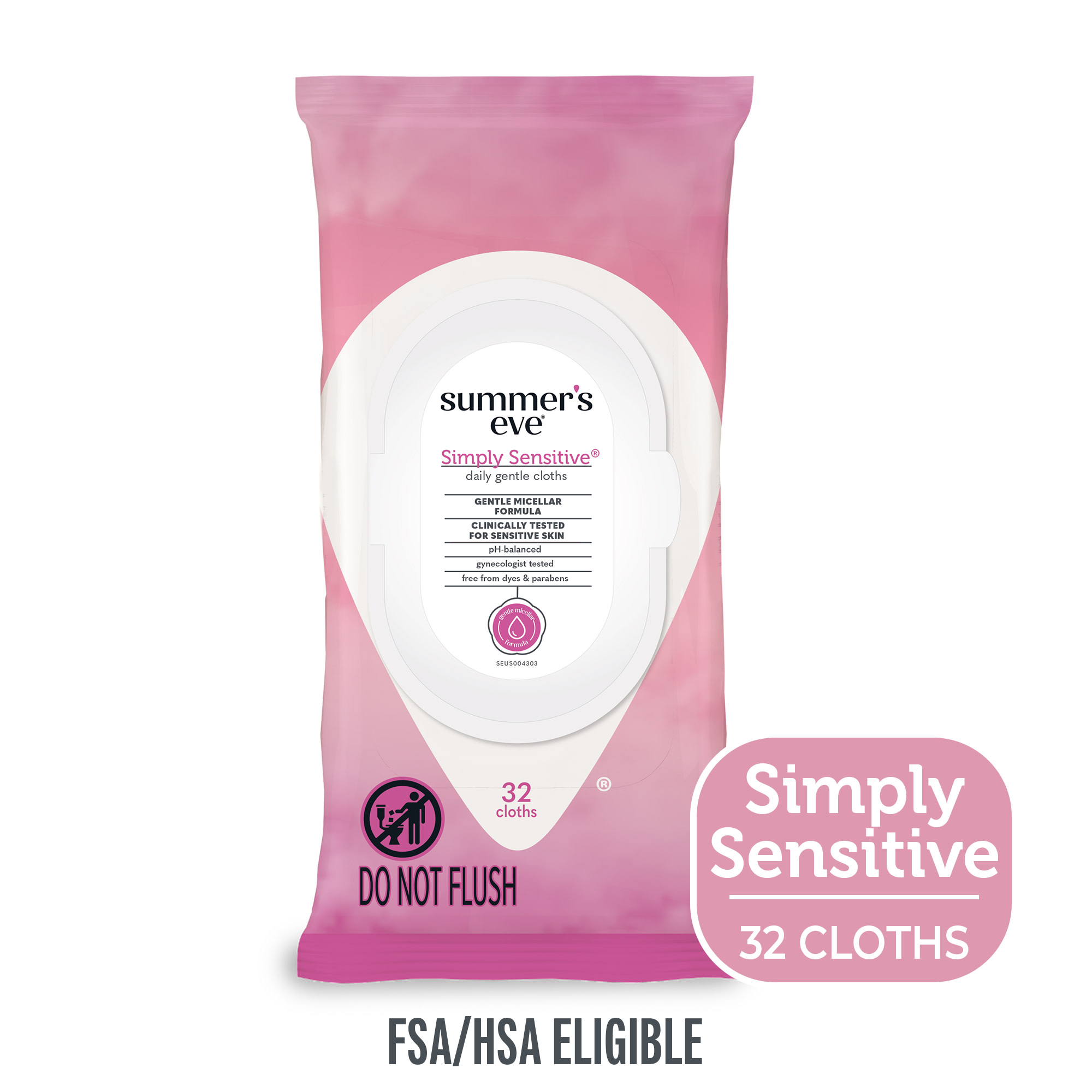 Summer’s Eve Simply Sensitive Daily Feminine Wipes, Removes Odor, pH Balanced, 32 count - image 1 of 14