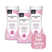 Summer s Eve Simply Sensitive Daily Gentle Feminine Wash, Removes Odor, pH Balanced, 15 fl oz, 3 Pk