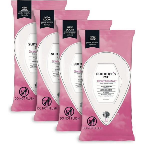 Summers Eve Simply Sensitive Daily Gentle Feminine Wipes, pH Balanced, 32 count, 4 Pack