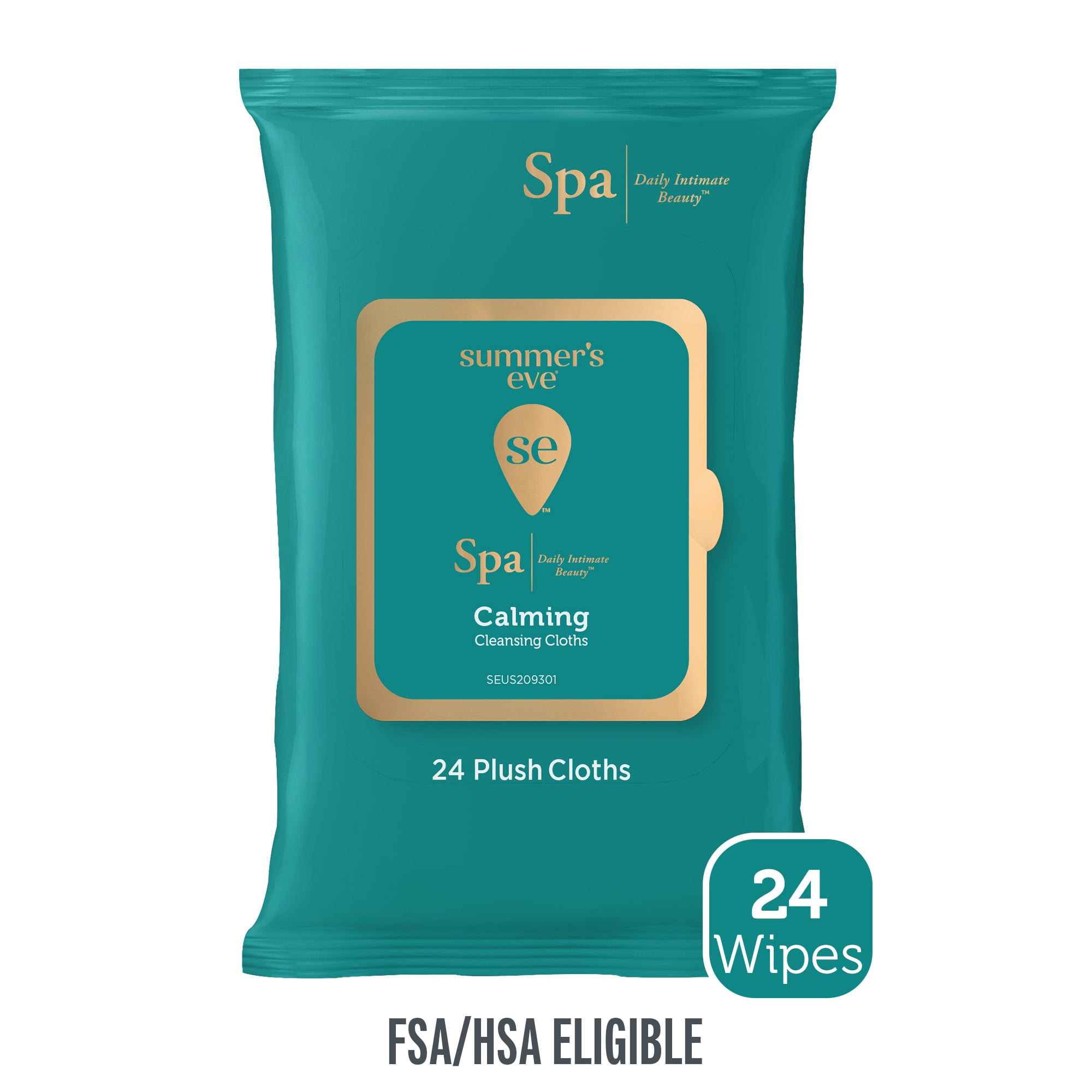 Summer's Eve Spa Calming Chamomile Feminine Wipes, 100% Plant Based*, Plush Cloths, 24 ct