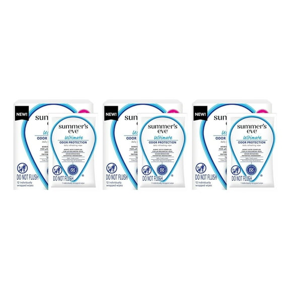 Summer's Eve Ultimate Odor Protection, On The Go Body Wipes, 12 per Box, 1 CT (3-Pack)