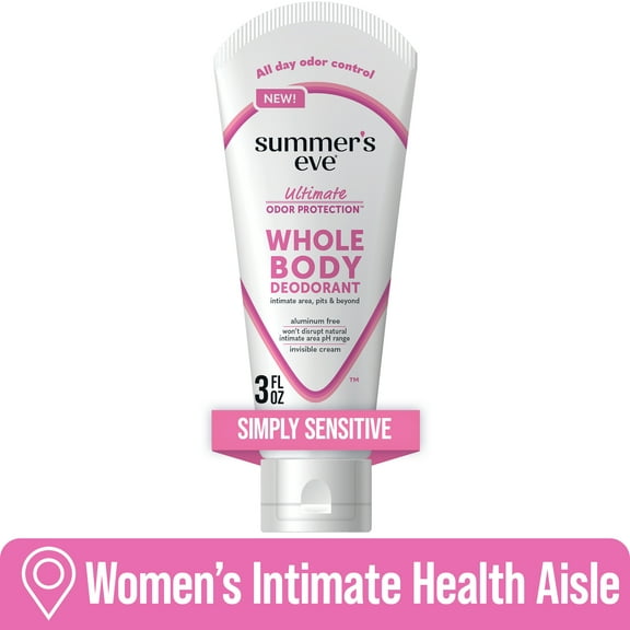 Summer's Eve, Whole Body Deodorant for Women, Ultimate Odor Control, Simply Sensitive, 3 Fl Oz