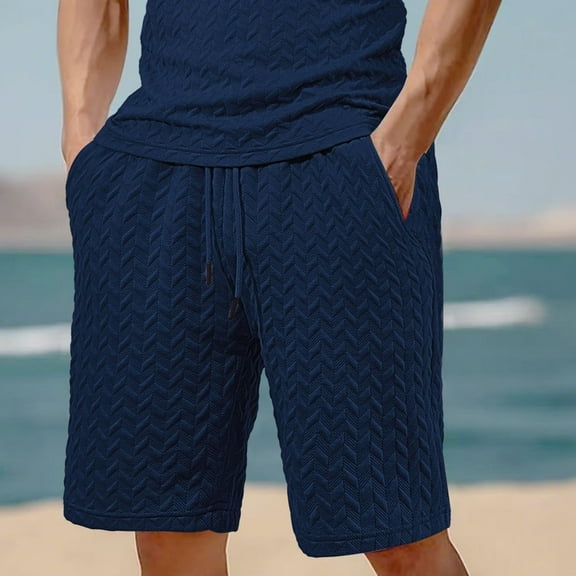 LADIGASU Men Solid Color Casual With Pockets Lacing Waist Short Pants