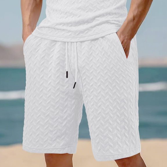 LADIGASU Men Solid Color Casual With Pockets Lacing Waist Short Pants