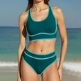 thumbnail image 1 of LADIGASU Women High Waisted Bikini Sets Sporty Two Piece Swimsuit Color Block Cheeky High Cut Bathing Suits, 1 of 6