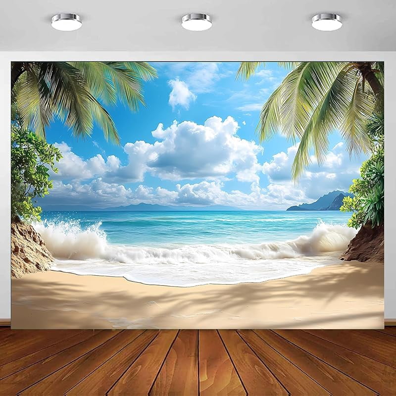 Summer sea Beach Backdrop Tropical Beach Plants Photo Backdrop Hawaiian ...